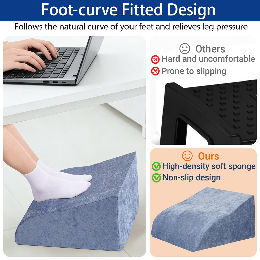Foot Rest for Under Desk at Work, Ergonomic Under Desk Footrest with Washable Cover for Office, Home & Gaming Leg Elevation Pillow Blue