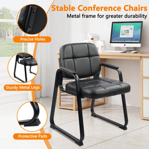 6 Pack, Waiting Room Guest Chair with Bonded Leather Padded Arm Rest for Office Reception and Conference Desk Black with Sled Base