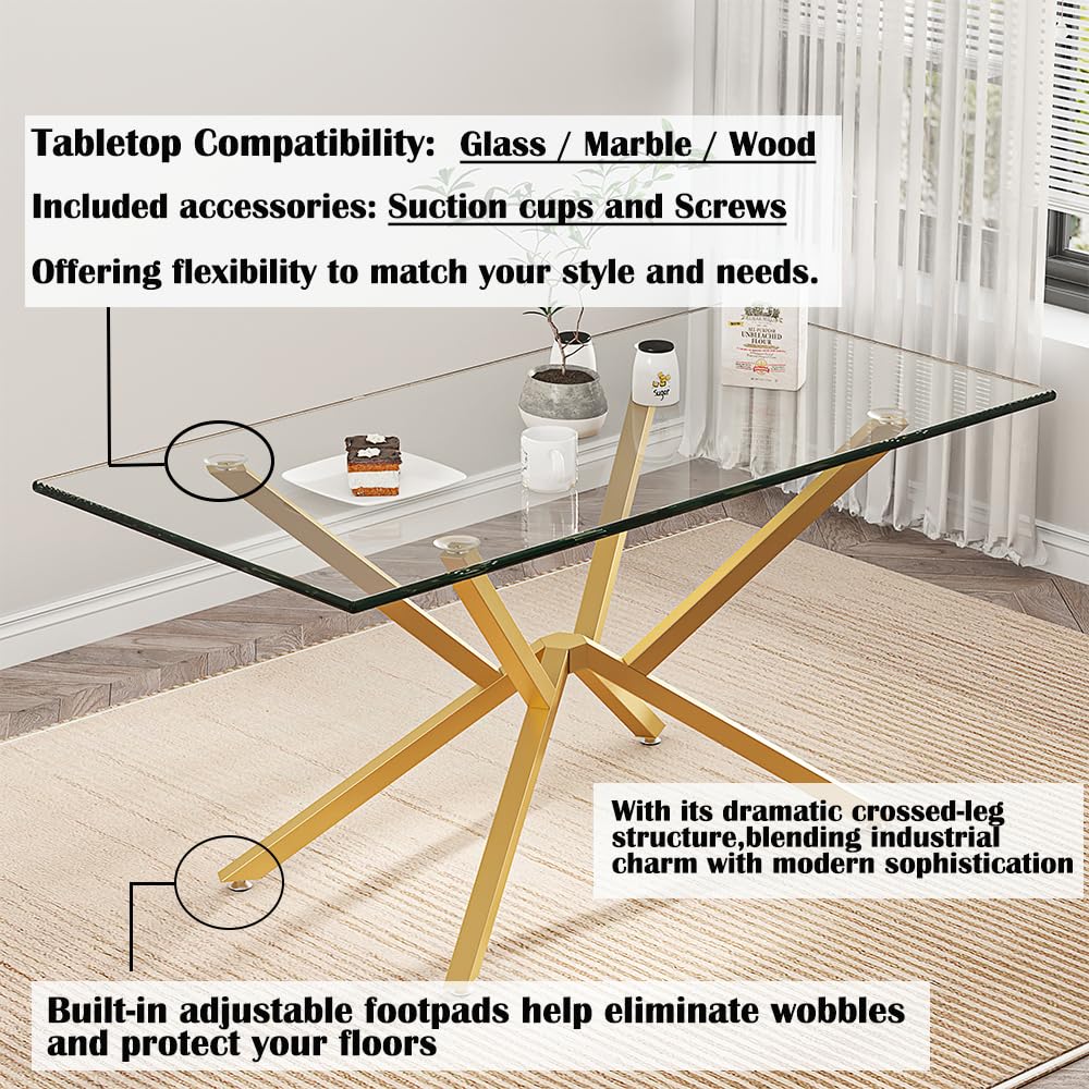 30 Inch Metal Table Base for Dining Room, Heavy Duty Table Legs for Glass, Marble, and Wood Tops, Furniture Legs for Home,Kitchen,Office (Gold)