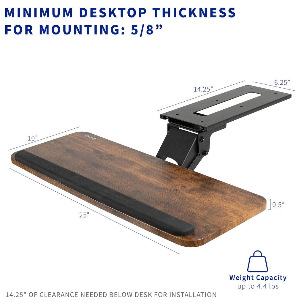 Adjustable Computer Keyboard and Mouse Platform Tray, Ergonomic Under Table Desk Mount Drawer Underdesk Shelf, Rustic Vintage Brown, MOUNT-KB03N