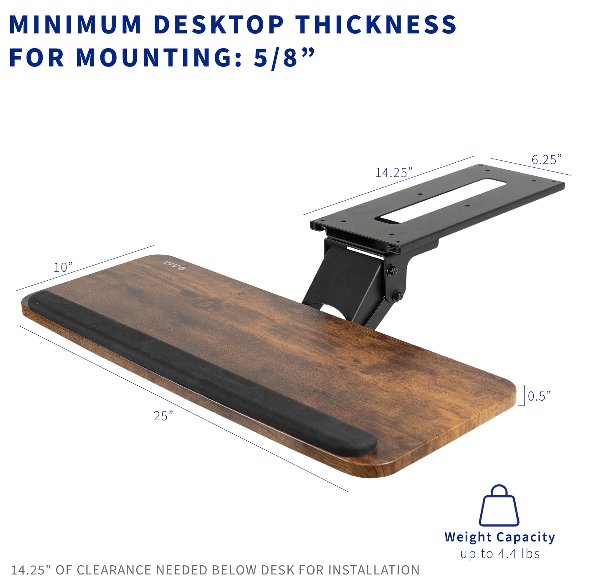 Adjustable Computer Keyboard and Mouse Platform Tray, Ergonomic Under Table Desk Mount Drawer Underdesk Shelf, Rustic Vintage Brown, MOUNT-KB03N