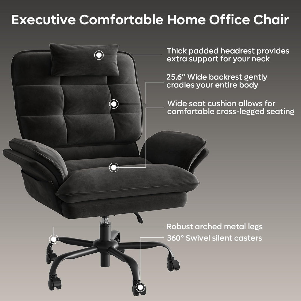 Criss Cross Chair with Flip-Up Armrests and Headrest, 135° Reclining Swivel Executive Chair with Side Pockets, Big and Tall Computer Desk Chair for Home Office Bedroom, Black Velvet