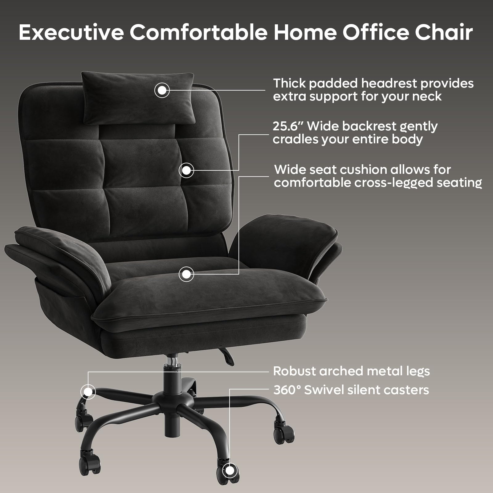 Criss Cross Chair with Flip-Up Armrests and Headrest, 135° Reclining Swivel Executive Chair with Side Pockets, Big and Tall Computer Desk Chair for Home Office Bedroom, Black Velvet