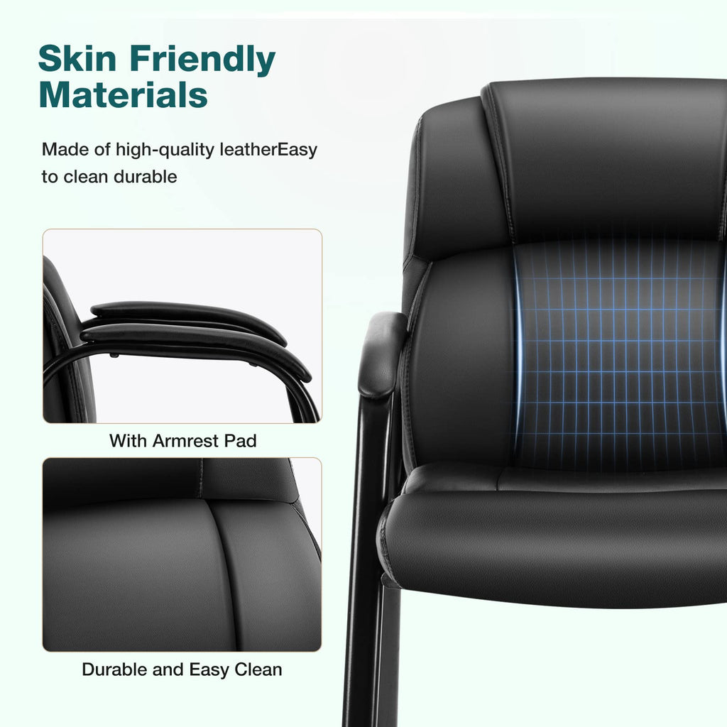 Waiting Room Chair, Leather Office Desk Reception Guest Stationary Side Chairs with Padded Arms for Home Conference Lobby Area Meeting Church Medical Clinic Elderly Student