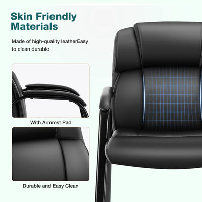 Waiting Room Chair, Leather Office Desk Reception Guest Stationary Side Chairs with Padded Arms for Home Conference Lobby Area Meeting Church Medical Clinic Elderly Student