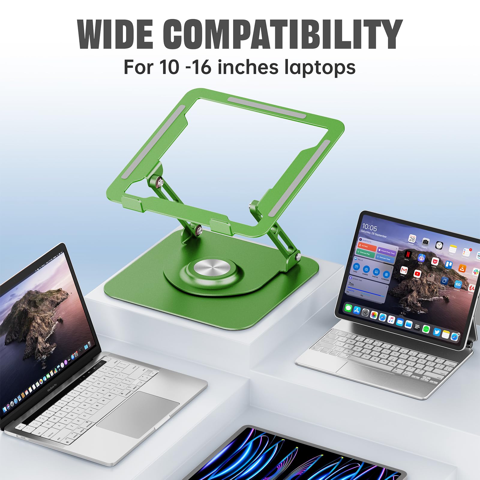 Laptop Stand for Desk, Adjustable Computer Stand with 360° Rotating Base, Ergonomic Laptop Riser for Collaborative Work, Foldable & Portable Laptop Stand, fits for All 10-16" Laptops
