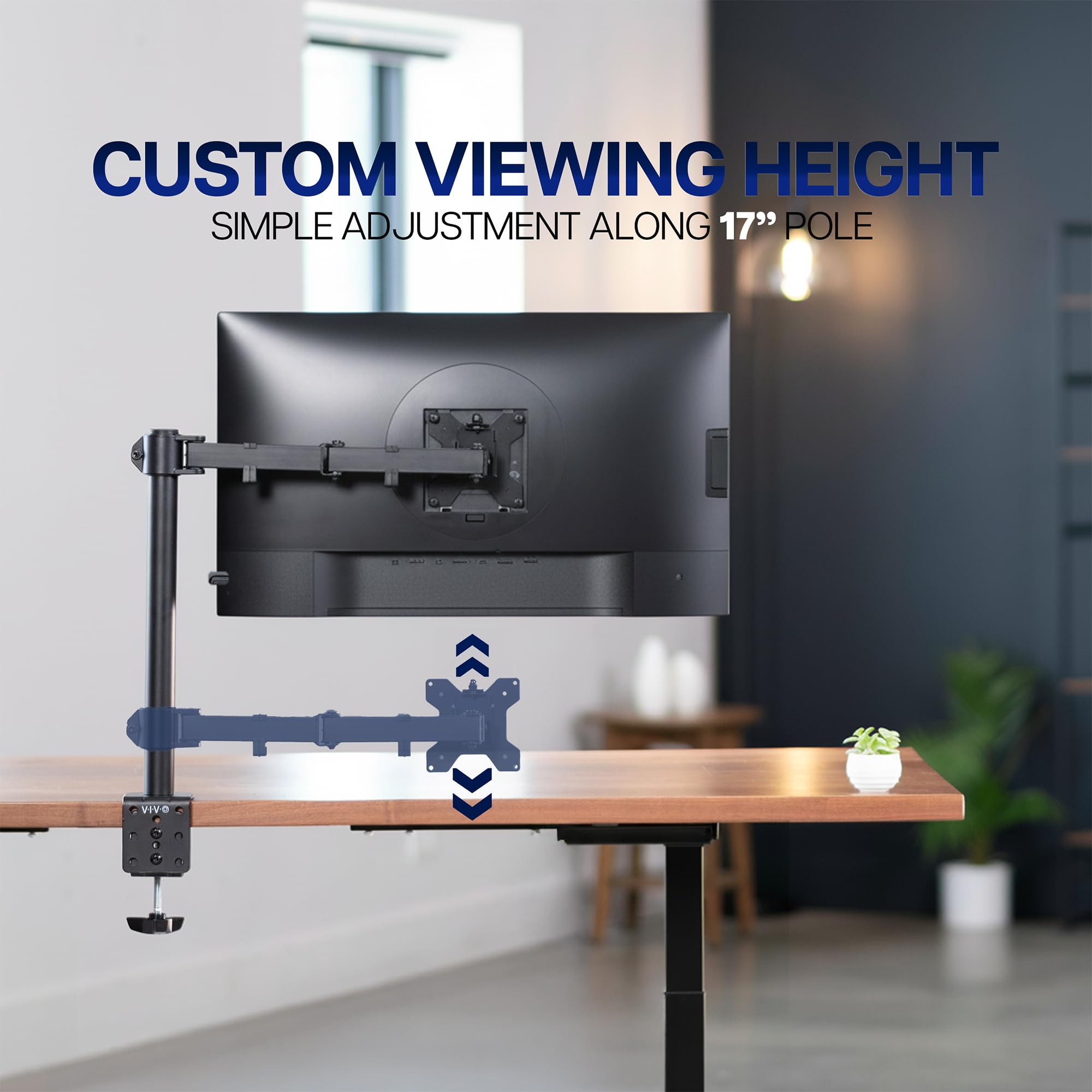 Single 13 to 38 inch Ultrawide Monitor Arm Desk Mount, Regular Screens up to 32 inches, 22 lbs capacity, Fully Adjustable Stand with C-Clamp and Grommet Base, Black, STAND-V001