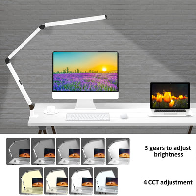 LED Desk Lamp for Home Office, Architect Clamp Desk Lamp with Remote Control, Adjustable Dimmable Swing Arm Clamp on Table Light Clip-on Dual Light 5 Brightness Levels & 4 CCT Modes