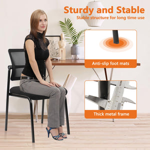 CLATINA Stacking Armless Office Waiting Room Chair with Adjustable Backrest, Stackable Mesh Guest Reception Desk Chairs with Ergonomic Lumbar Support for Conference Lobby Side School, Black, 4 Pack