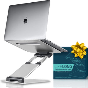 Laptop Stand for Desk, Ergonomic Sit to Stand Premium Aluminum Laptop Holder, Adjustable Height from 2.1