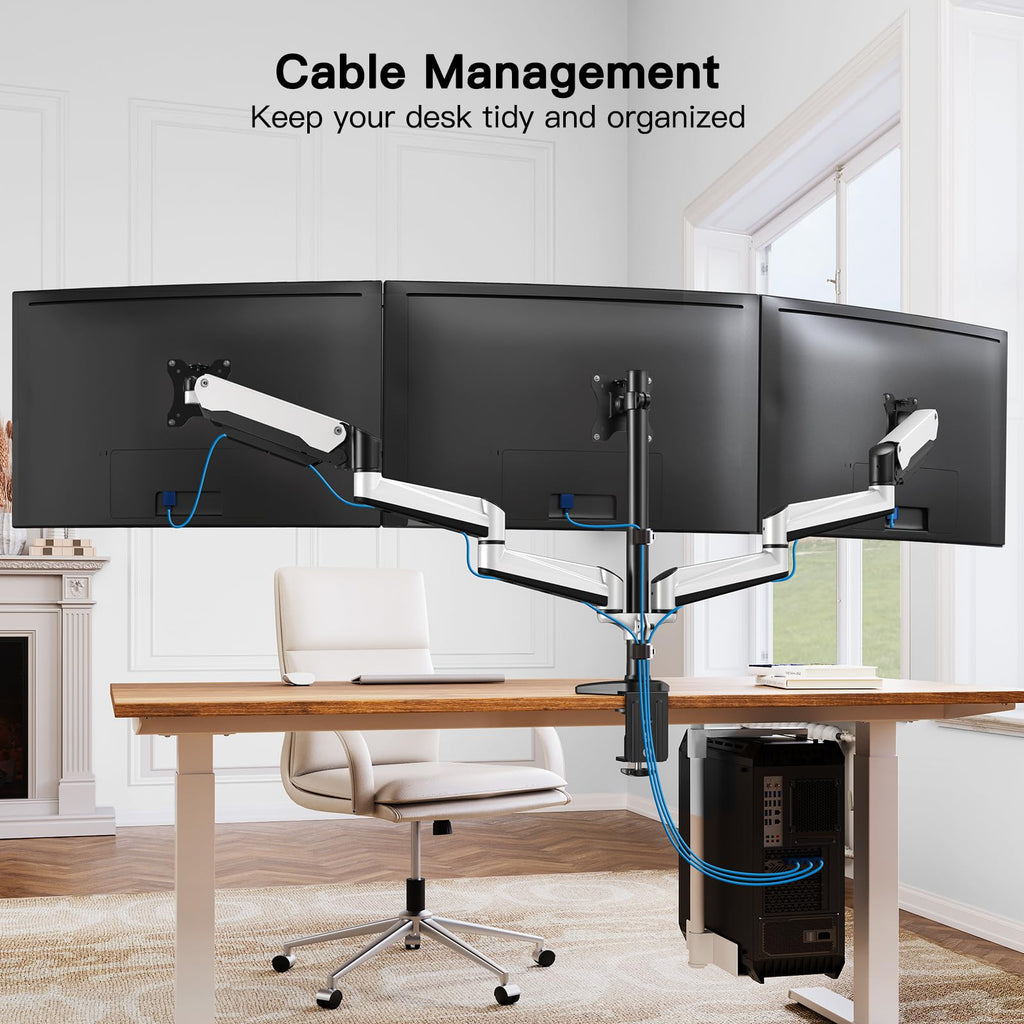 Triple Monitor Stand - Full Motion Articulating Monitor Mount Fit Three 17 to 32 inch LCD Computer Screens with Clamp, Grommet Kit