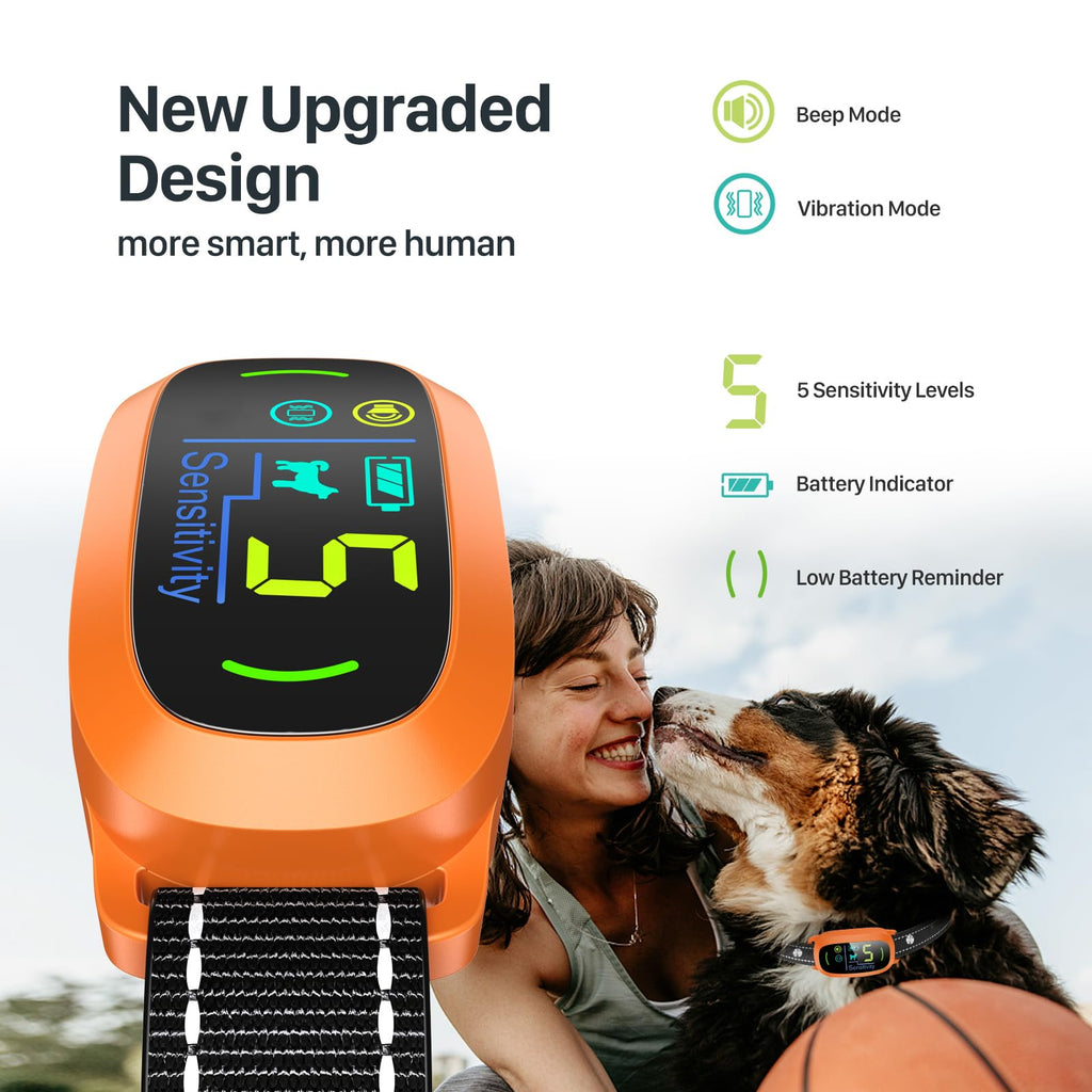 Dog Bark Collar for Large Medium Small Dogs, Rechargeable Smart Bark Collar, Anti Barking Training Collar with 5 Adjustable Sensitivity Beep Vibration (Orange)