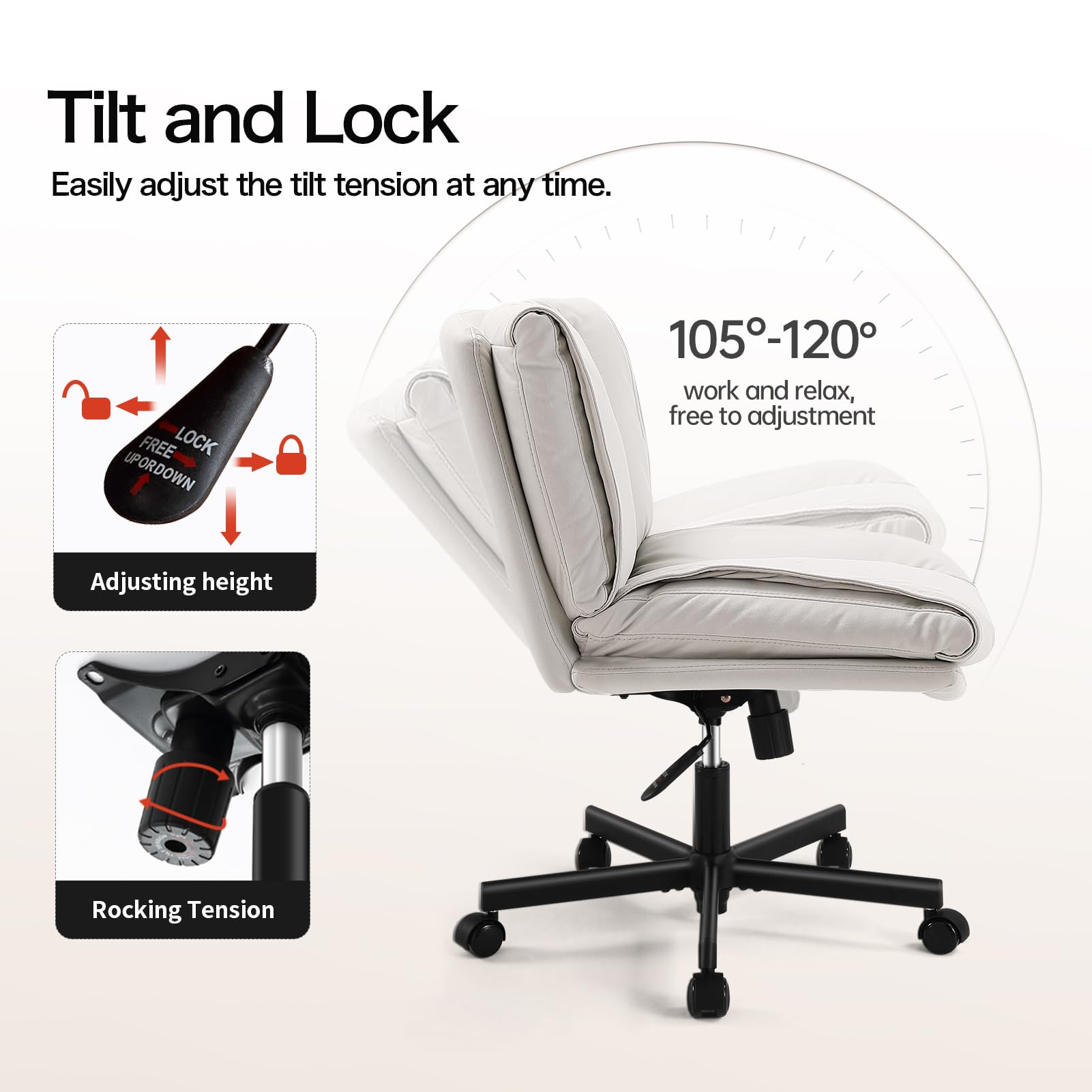 Criss Cross Chair with Wheels Swivel Rolling Armless Vanity Chair Adults Wide Seat Cross-legged Chair Convertible Fixed Wheels or Casters Desk Office Chair for Living Room, Bedroom, Makeup Room