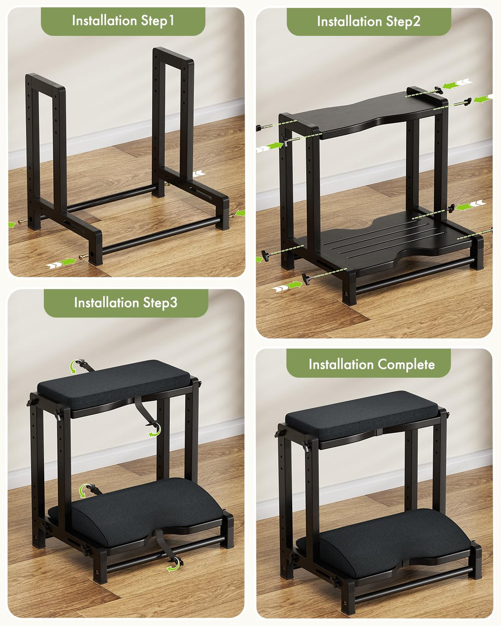 Double Step Foot Rest for Under Desk, 4 Adjustable Heights Bamboo Under Desk footrest with Soft Cushion, Dual-Layer Desk Foot Stool for Office Home Gaming, Natural Wood Foot Rests for Work