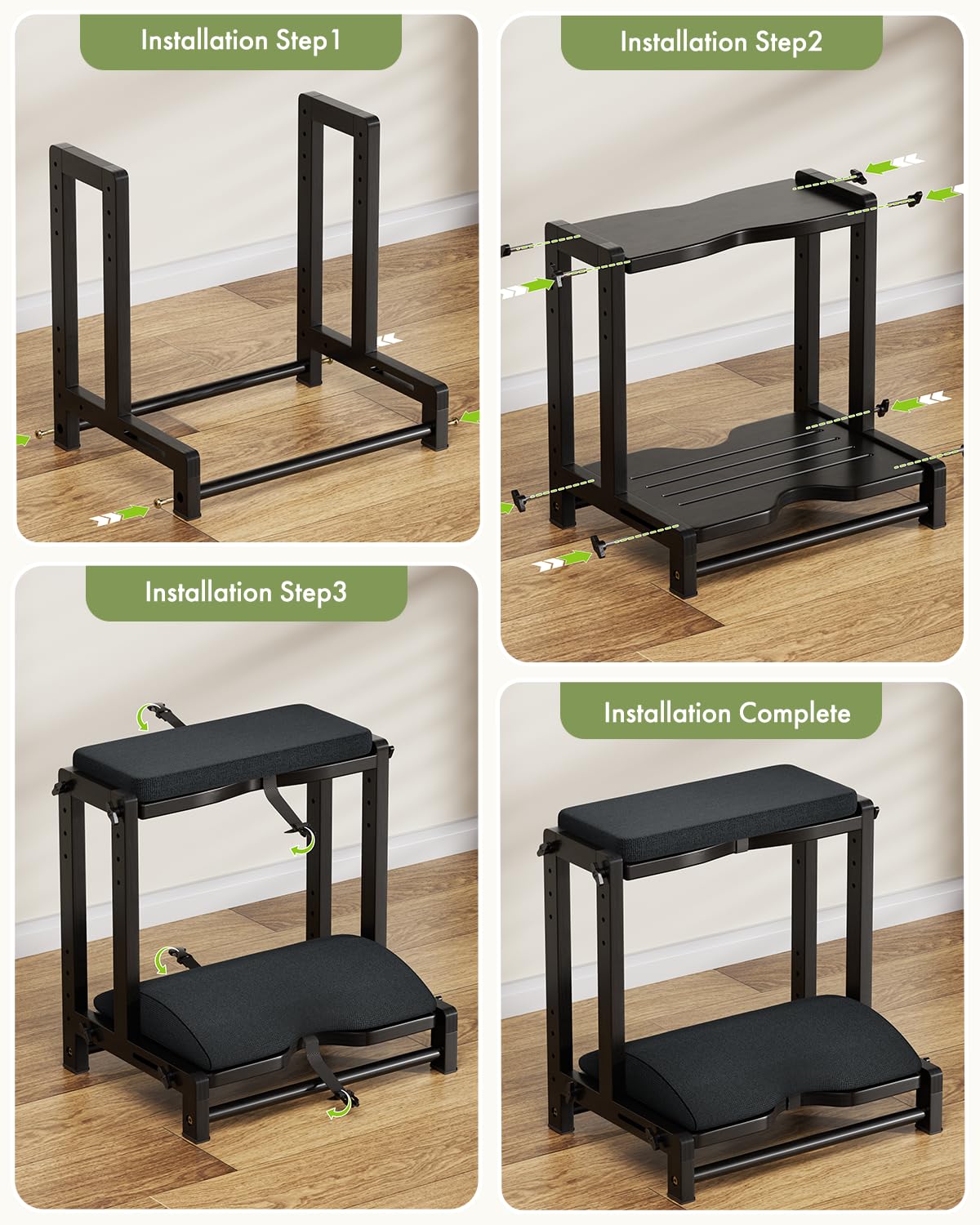 Double Step Foot Rest for Under Desk, 4 Adjustable Heights Bamboo Under Desk footrest with Soft Cushion, Dual-Layer Desk Foot Stool for Office Home Gaming, Natural Wood Foot Rests for Work