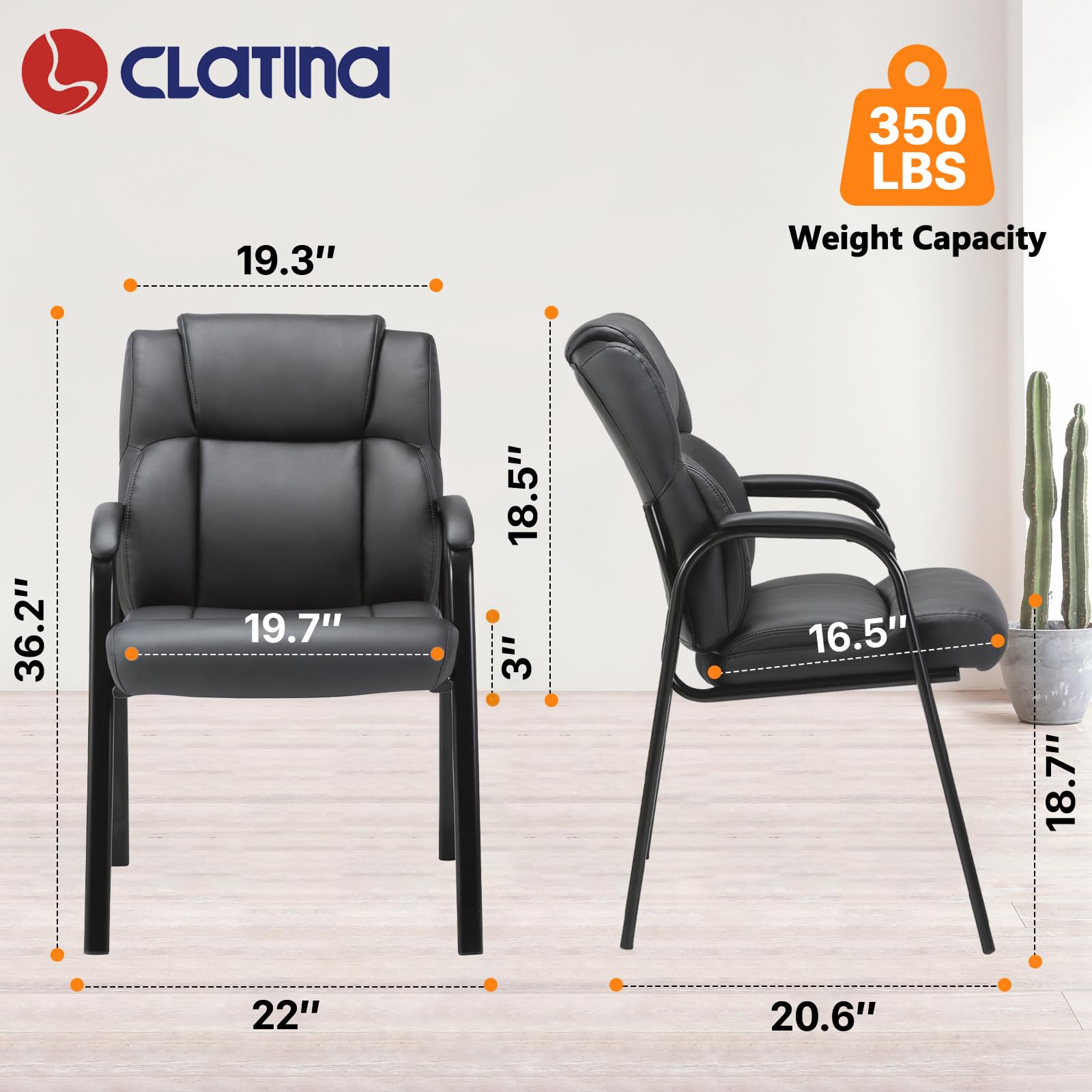 4 Pack, Leather Guest Chair with Padded Arm Rest for Reception Meeting Conference and Waiting Room Side Office Home Black