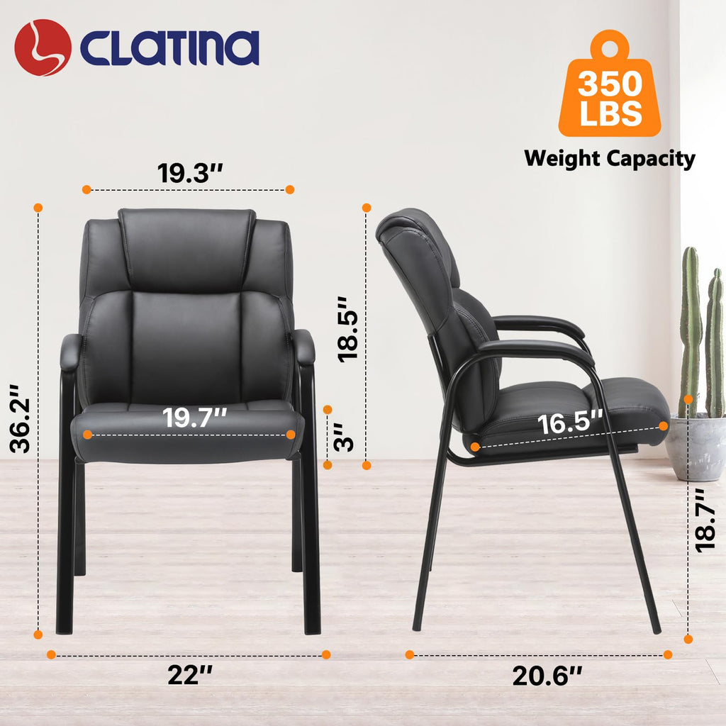 8 Pack, Leather Guest Chair with Padded Arm Rest for Reception Meeting Conference and Waiting Room Side Office Home Black