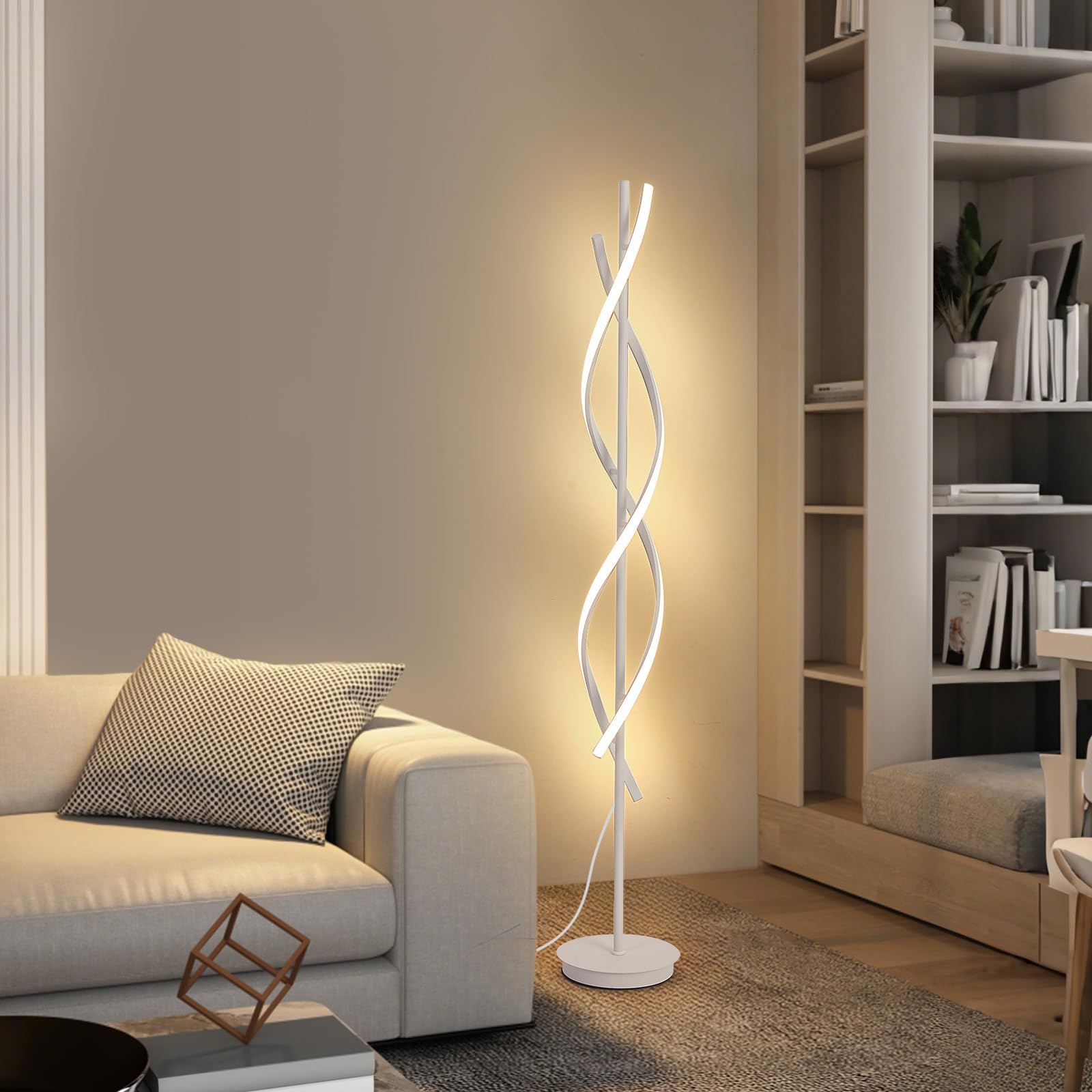Unique Spiral Floor Lamp Modern Floor Lamps with Remote 3 Color Dimmable Standing Lamp, Modern Tall Lamp for Living Room Bedroom Office, White