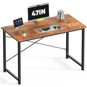 47 Inch Computer Desk for Home Office, Modern Writing Study Table Simple Modern Style for Bedroom Small Space, Large Work Desks with X-Shaped Reinforcement, Wood Brown