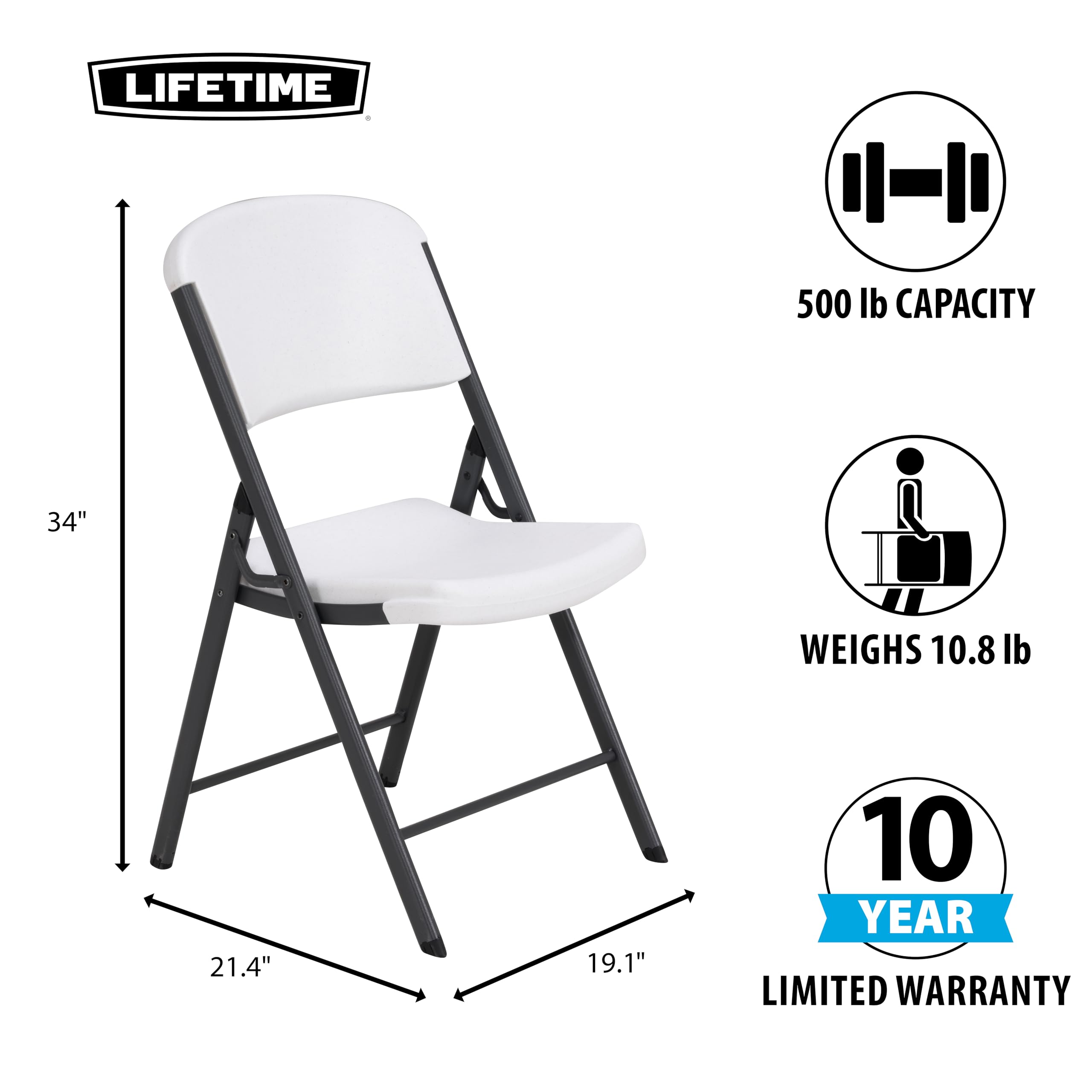 42804 Commercial Grade Folding Chair, 4 Pack, White Granite