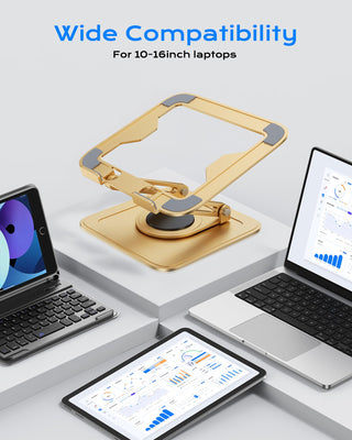 Adjustable Laptop Stand, Computer Stand with 360 Rotating Base, Ergonomic Laptop Riser Mount for Desk Foldable Protable Computer Desk Fits with MacBook Pro Air (10-16