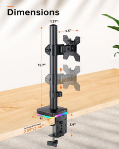 RGB Single Monitor Desk Mount, Monitor Arm with 3 USB Ports, Charging and USB Data Transfer Function, Desk Mount for 13