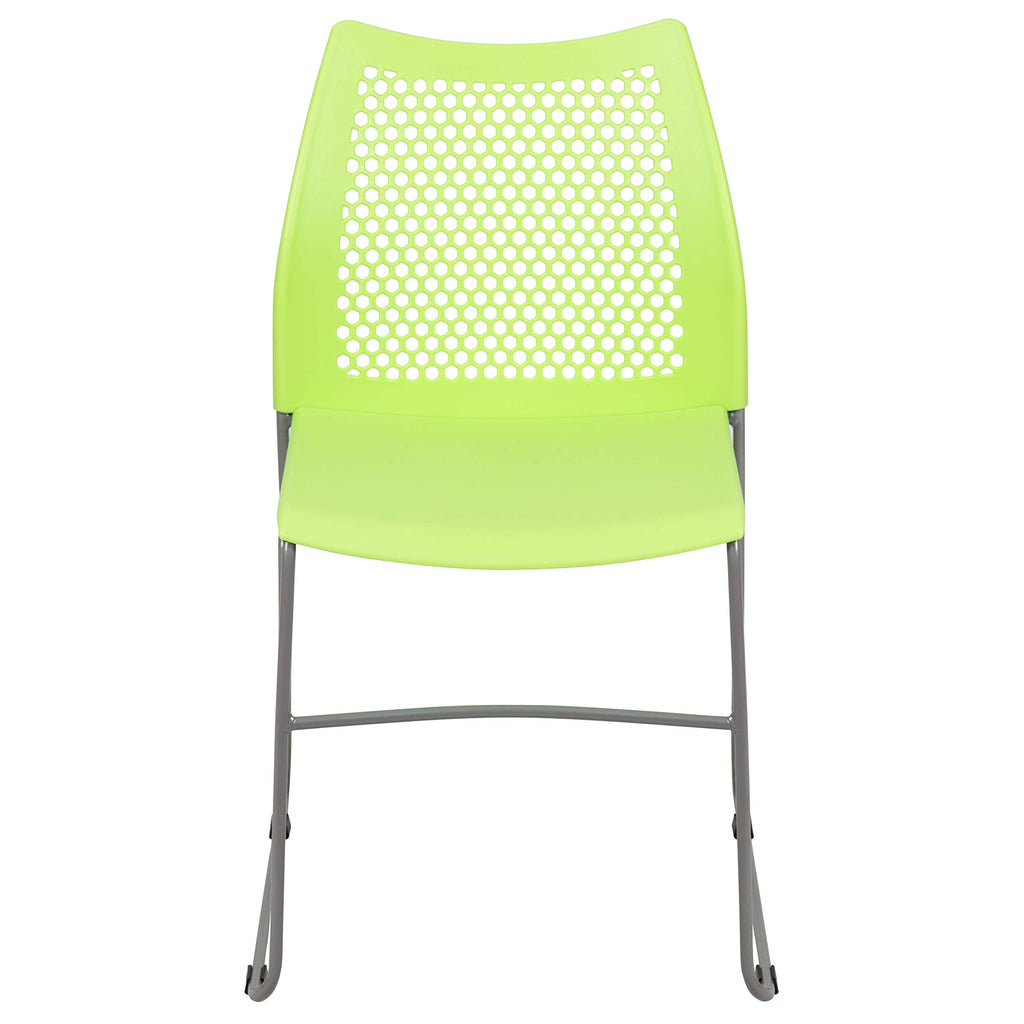 HERCULES Series 661 lb. Capacity Green Stack Chair with Air-Vent Back and Gray Powder Coated Sled Base
