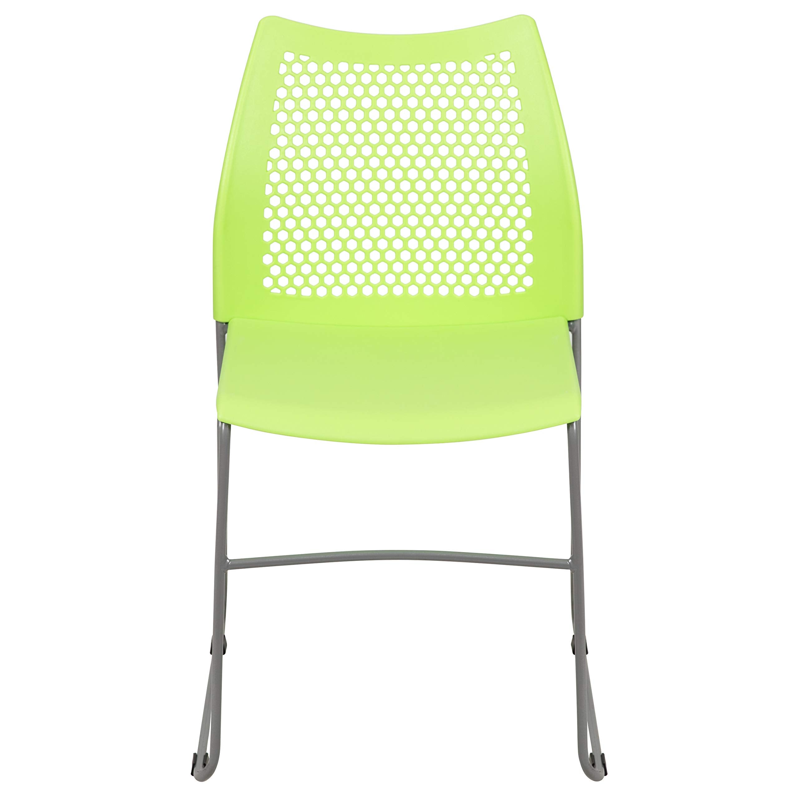 HERCULES Series 661 lb. Capacity Green Stack Chair with Air-Vent Back and Gray Powder Coated Sled Base