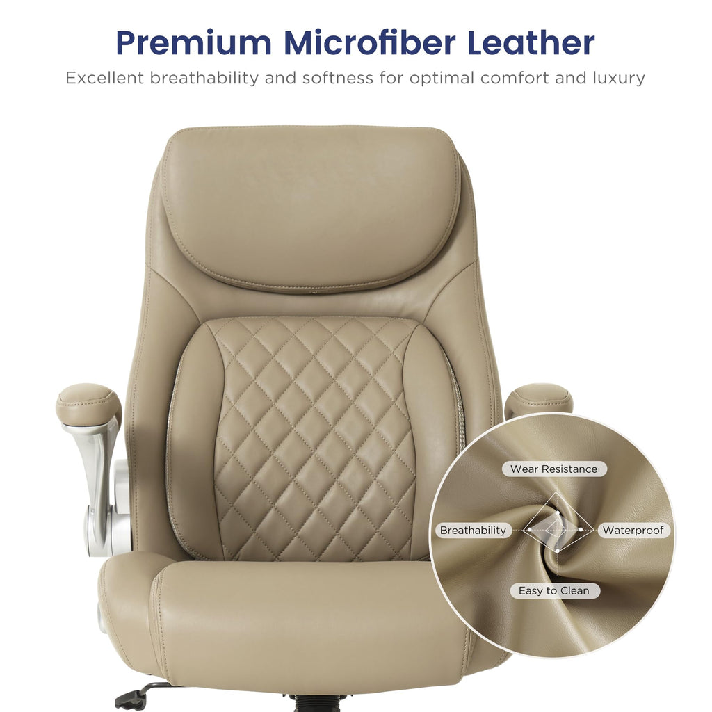 Ergonomic Office Chair Premium Microfiber Leather Adjustable Lumbar Support & Armrests, High Back Comfy Desk Gaming Chairs Executive Computer Swivel Chair Tilt Function(Posture,Taupe)