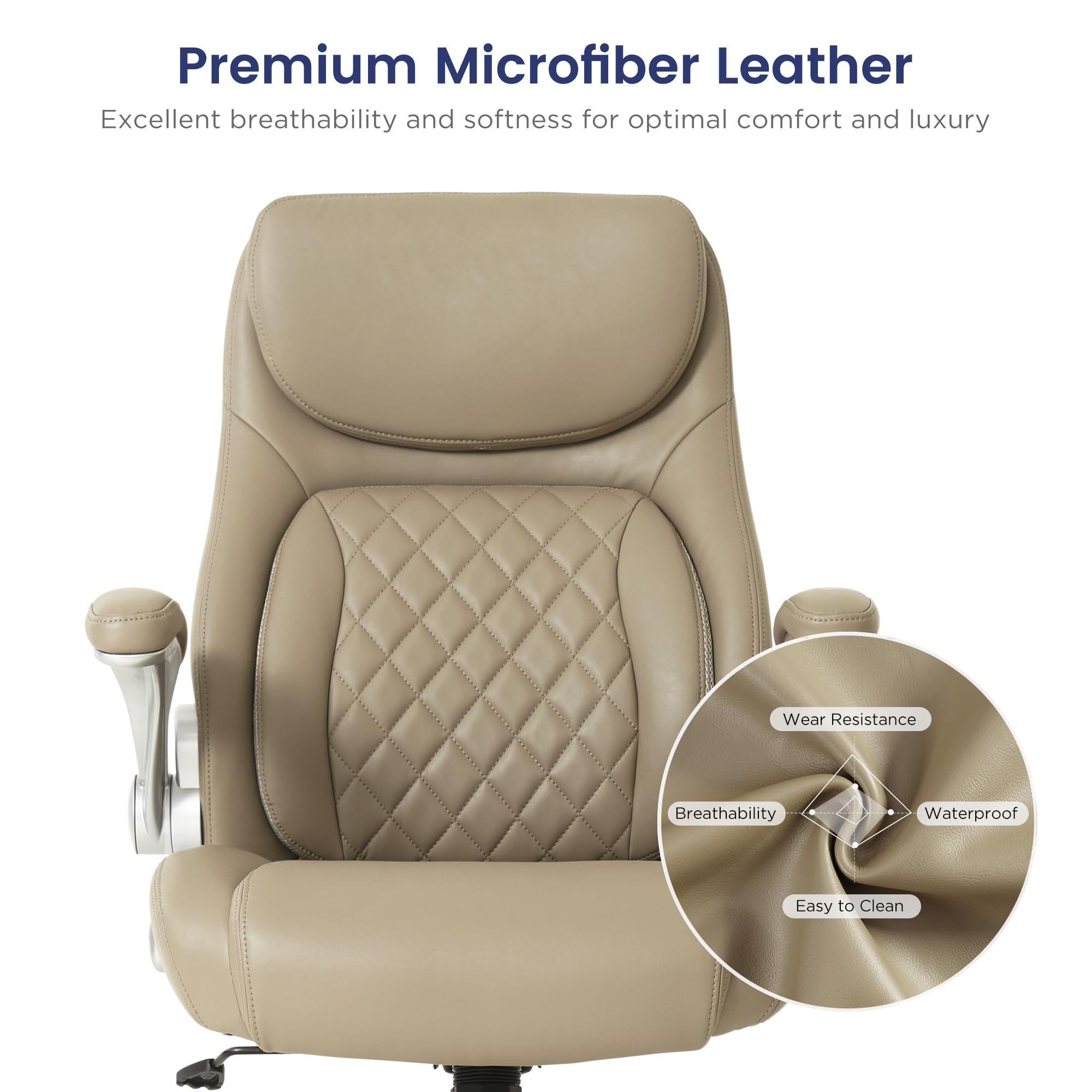 Ergonomic Office Chair Premium Microfiber Leather Adjustable Lumbar Support & Armrests, High Back Comfy Desk Gaming Chairs Executive Computer Swivel Chair Tilt Function(Posture,Taupe)