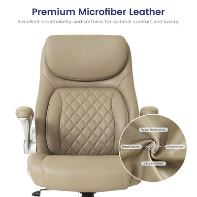 Ergonomic Office Chair Premium Microfiber Leather Adjustable Lumbar Support & Armrests, High Back Comfy Desk Gaming Chairs Executive Computer Swivel Chair Tilt Function(Posture,Taupe)