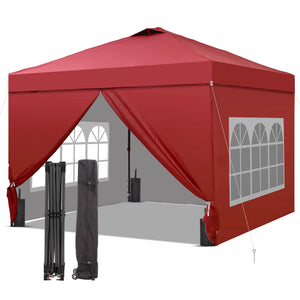 12x12 Pop Up Canopy Tent with 4 Sidewalls, Easy Set up with One Push Lift Gazebo with Wheel Bag and4 Sandbags,Carpas for Events, Parties,Camping, Red.