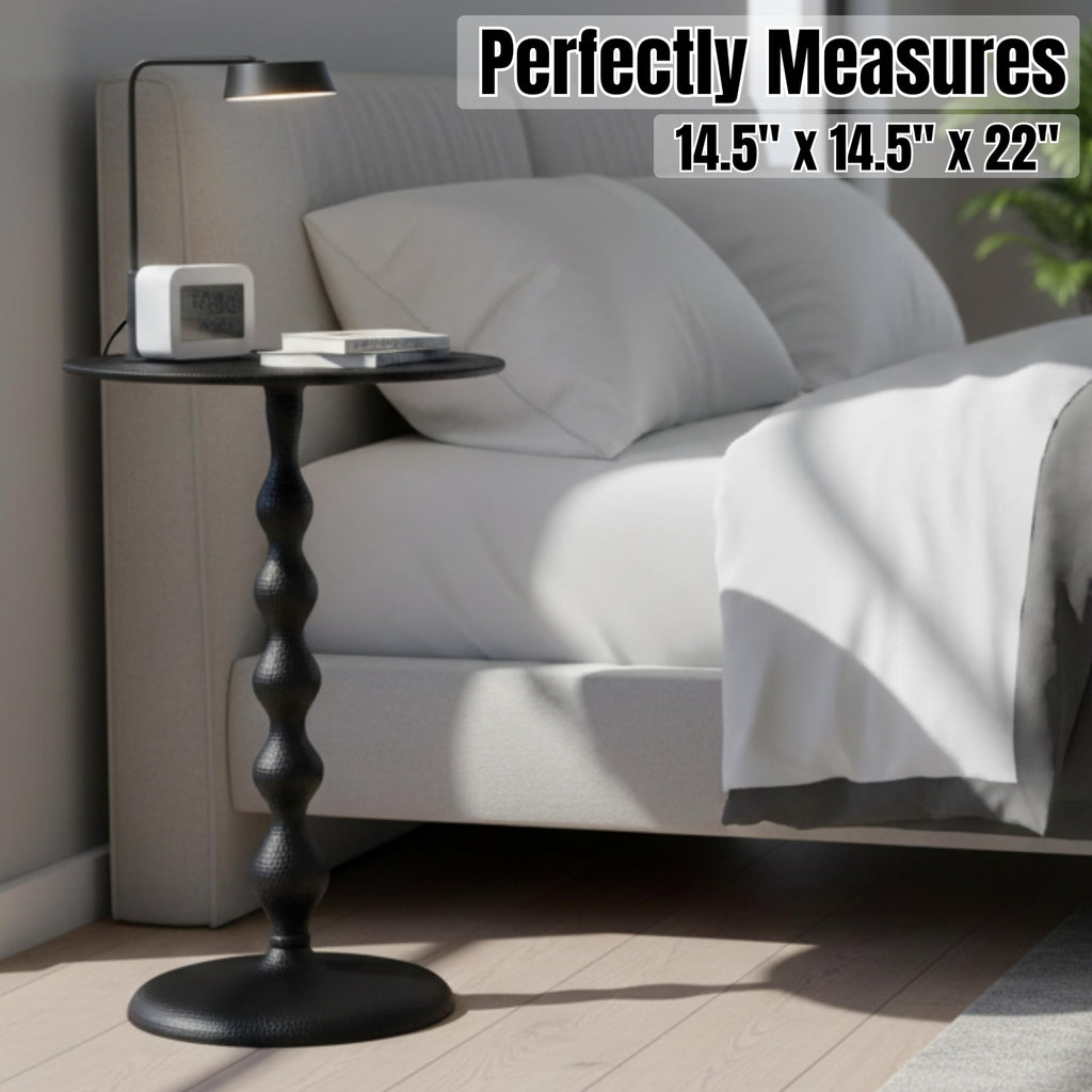 Round Metal End Tables for Living Room, Modern Metal Accent, Modern Side Table, Bedroom Nightstand, Small Coffee, Space-Saving, Easy Assembly 14.5" (Black)