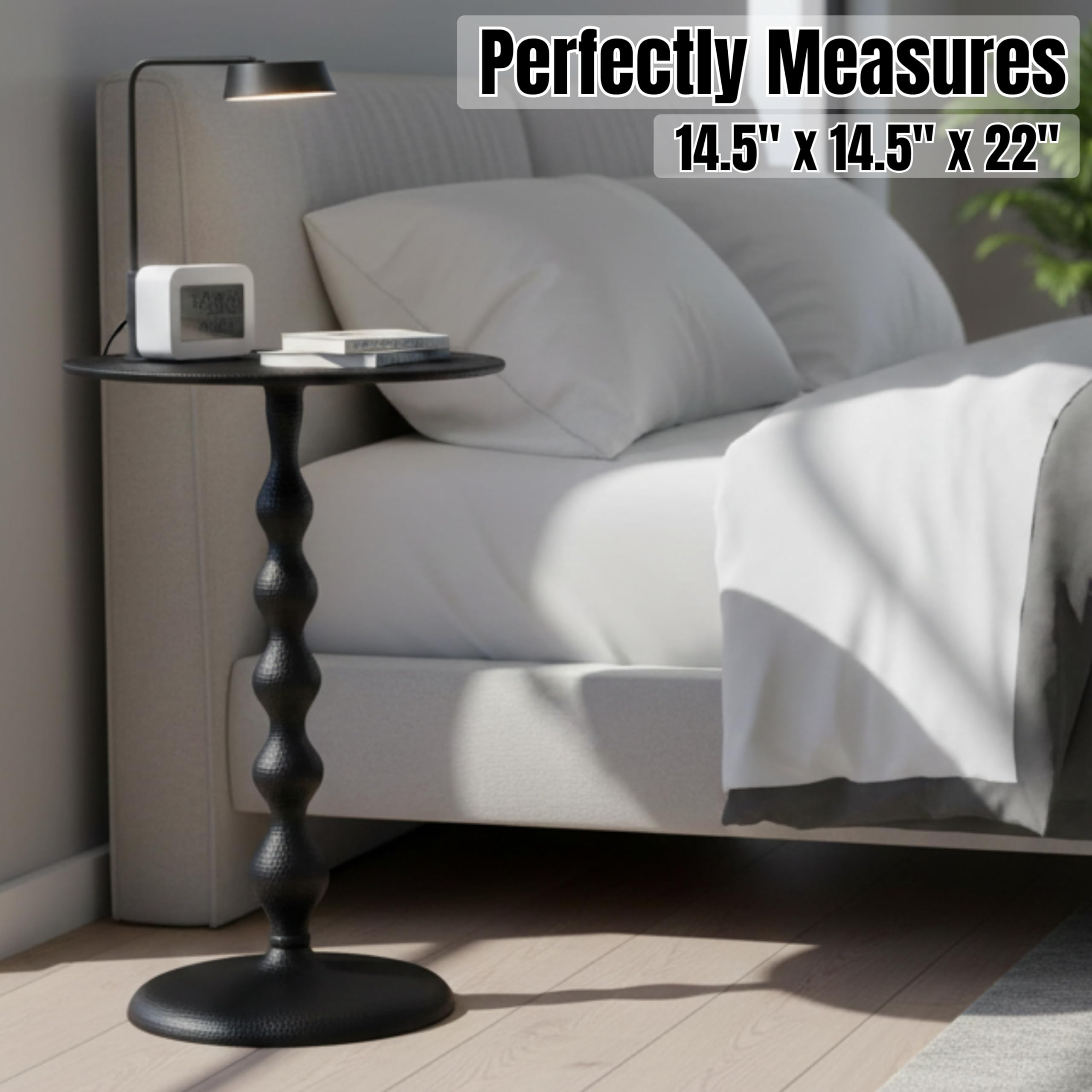 Round Metal End Tables for Living Room, Modern Metal Accent, Modern Side Table, Bedroom Nightstand, Small Coffee, Space-Saving, Easy Assembly 14.5" (Black)
