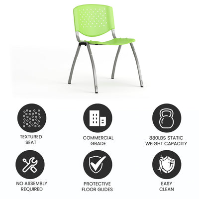 HERCULES Series 880 lb. Capacity Green Plastic Stack Chair with Titanium Gray Powder Coated Frame