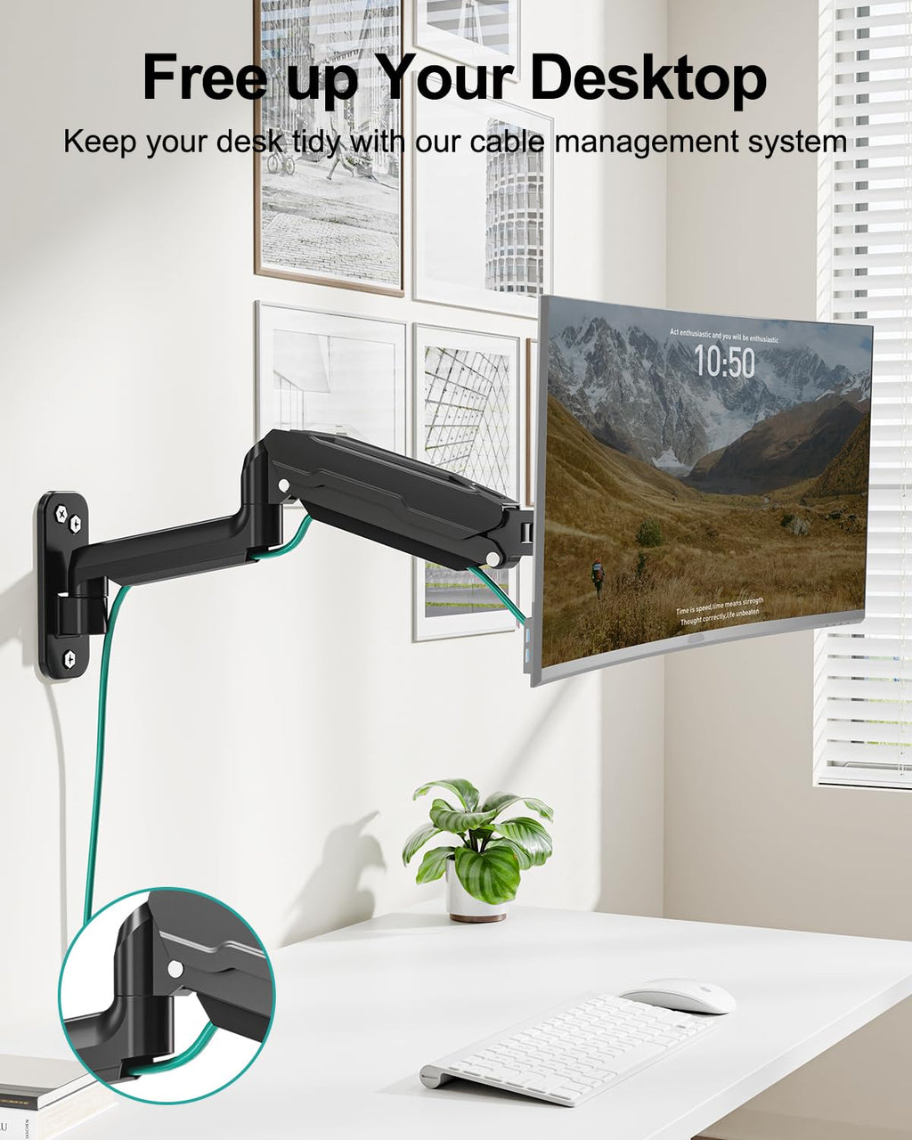 Single Monitor Wall Mount for 13 to 32 Inch Computer Screens, Height Adjustable Wall Mount Monitor Arm Holds Up to 19.8lbs, Full Motion Wall Bracket, VESA Mount 75x75, 100x100, Black