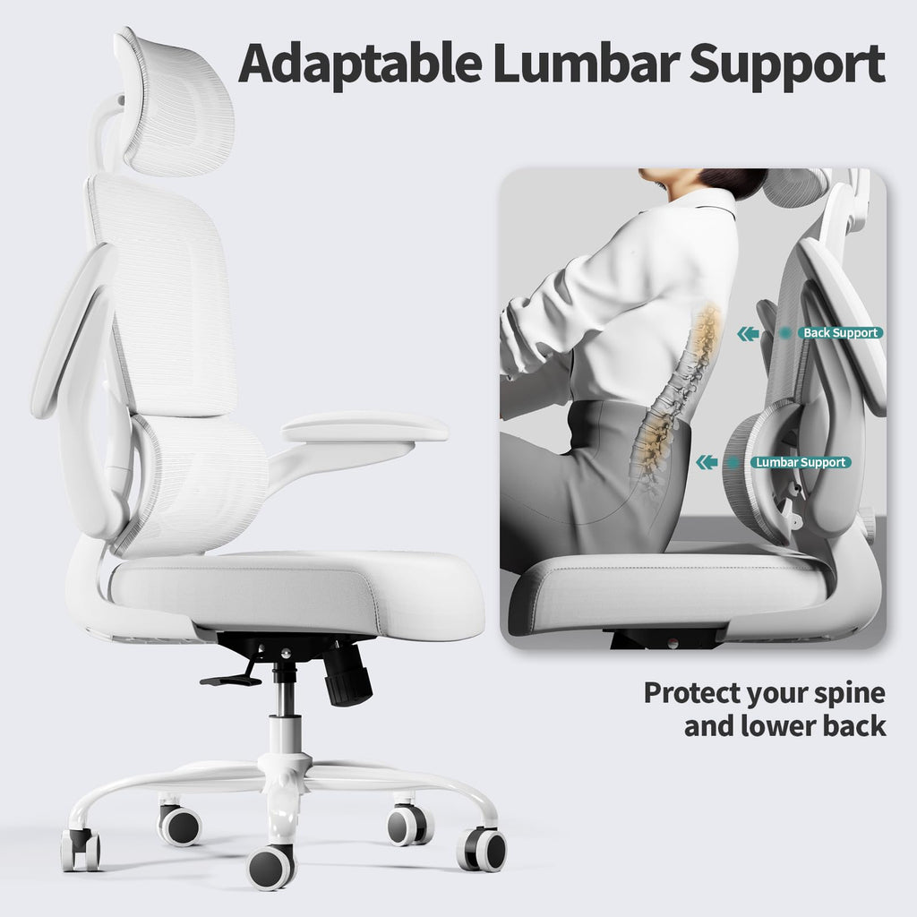 Office Chair Ergonomic Desk Chair, 330 LBS Home Mesh Office Desk Chairs with Wheels, Comfortable Gaming Chairs (White White)