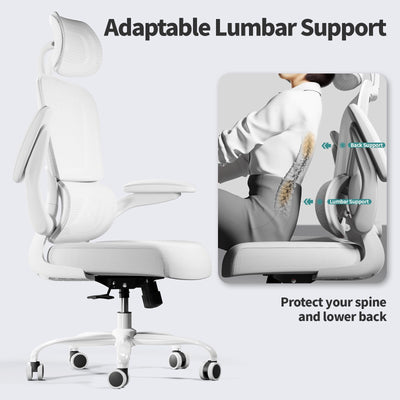 Office Chair Ergonomic Desk Chair, 330 LBS Home Mesh Office Desk Chairs with Wheels, Comfortable Gaming Chairs (White White)