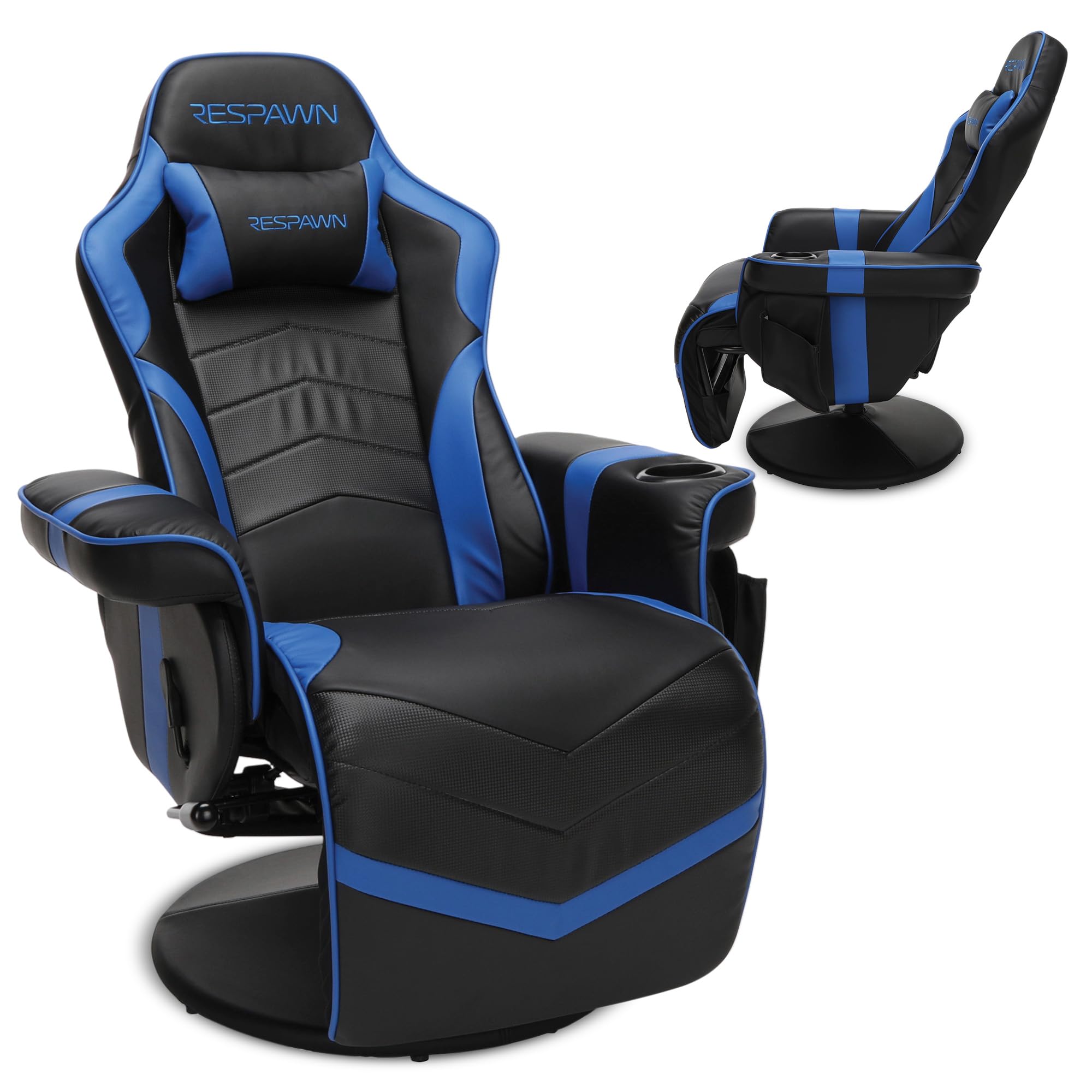 900 Console Gaming Recliner with Footrest and Lumbar Support - Comfortable Ergonomic Gaming Chair with Headrest, No Wheels, Reclining, Heavy Duty, Racing Style Video Game Chairs - Blue