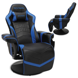 900 Console Gaming Recliner with Footrest and Lumbar Support - Comfortable Ergonomic Gaming Chair with Headrest, No Wheels, Reclining, Heavy Duty, Racing Style Video Game Chairs - Blue