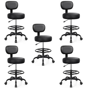 Pack of 5, Drafting Chair with Backrest – Adjustable Foot Rest Rolling Stool with Wheels, PU Leather Swivel Stool for Office Spa Studio Lab Counter Salon Home Work Bar Kitchen Shop(Black),