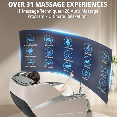 4D Massage Chair Full Body Zero Gravity Recliner - 55“ SL-Track,20 Auto Modes,11 Massage Technique,40 Airbags Massage,with Yoga Stretch,APP Control,Negative Oxygen lons（Grey）
