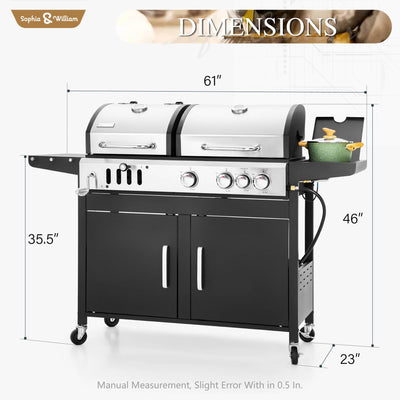 Charcoal and Propane Gas Grill Combo with Side Burner & Porcelain-Enameled Cast Iron Grate, Dual Fuel BBQ Grill for Outdoor, Barbecue Grill, 690 SQIN Cooking Area