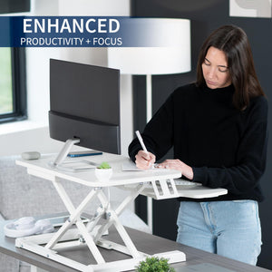 26 inch Desk Converter, K Series, Height Adjustable Sit to Stand Riser, Dual Monitor and Laptop Workstation with Keyboard Tray, White, DESK-V026KW
