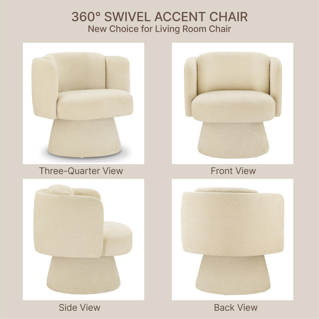 Swivel Barrel Chair,360° Accent Chairs with Round Backrest,Upholstered Lounge Chair for Vanity,Living Room,Bedroom,Reading Nook,Sand