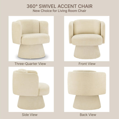 Swivel Barrel Chair,360° Accent Chairs with Round Backrest,Upholstered Lounge Chair for Vanity,Living Room,Bedroom,Reading Nook,Sand