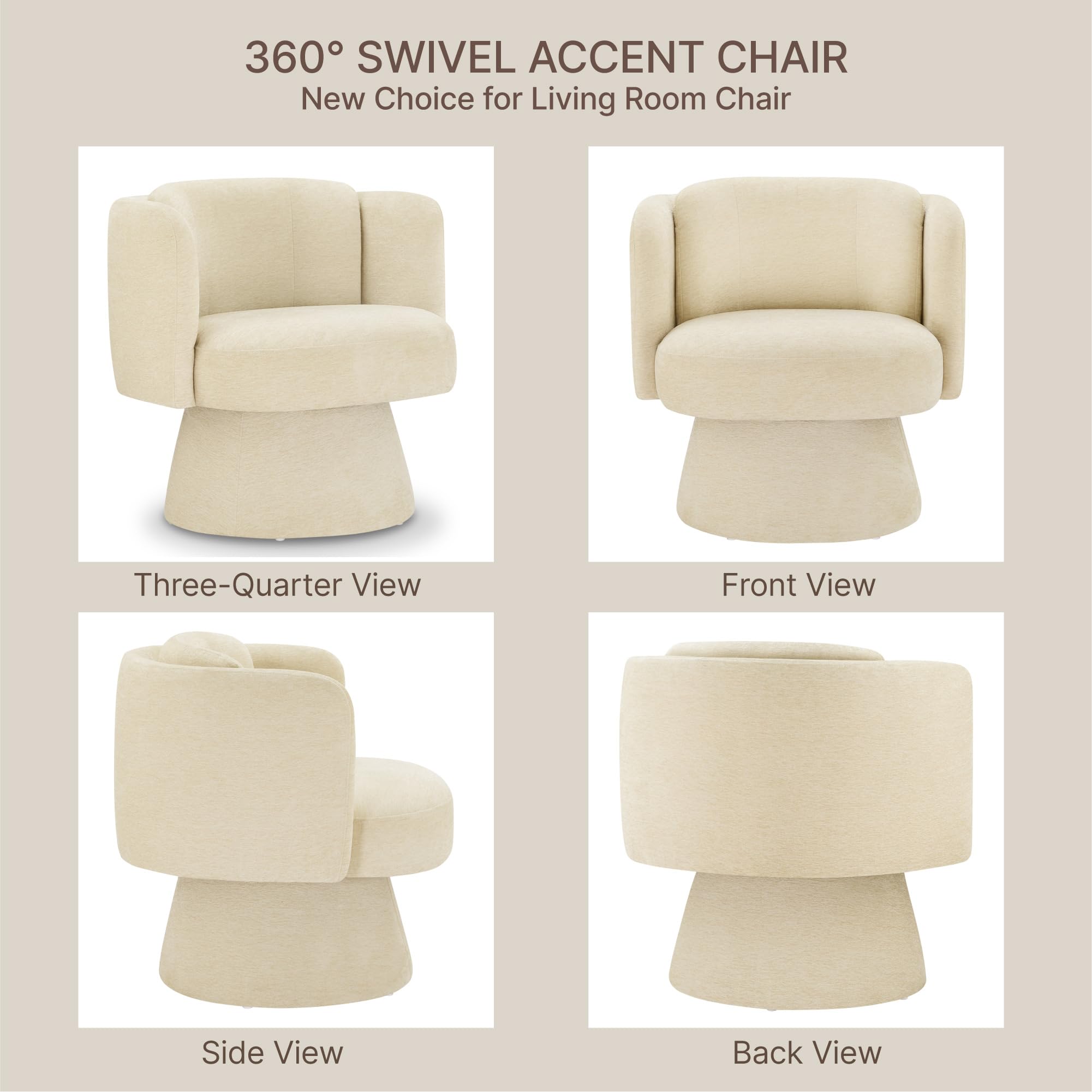 Swivel Barrel Chair Set of 2,360° Accent Chairs with Round Backrest,Upholstered Lounge Chair for Vanity,Living Room,Bedroom,Reading Nook,Sand