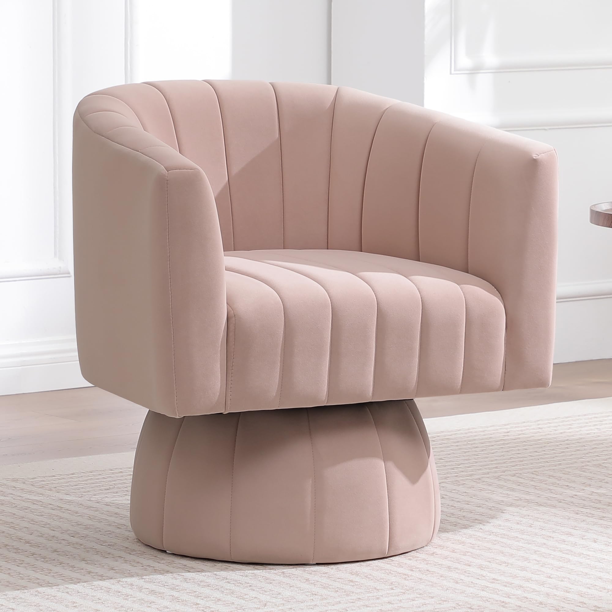 Swivel Accent Barrel Chair, Cute Comfy Small Round 360° Arm Chair. Velvet Sofa Club Reading Chair for Living Room Bedroom Office Pink