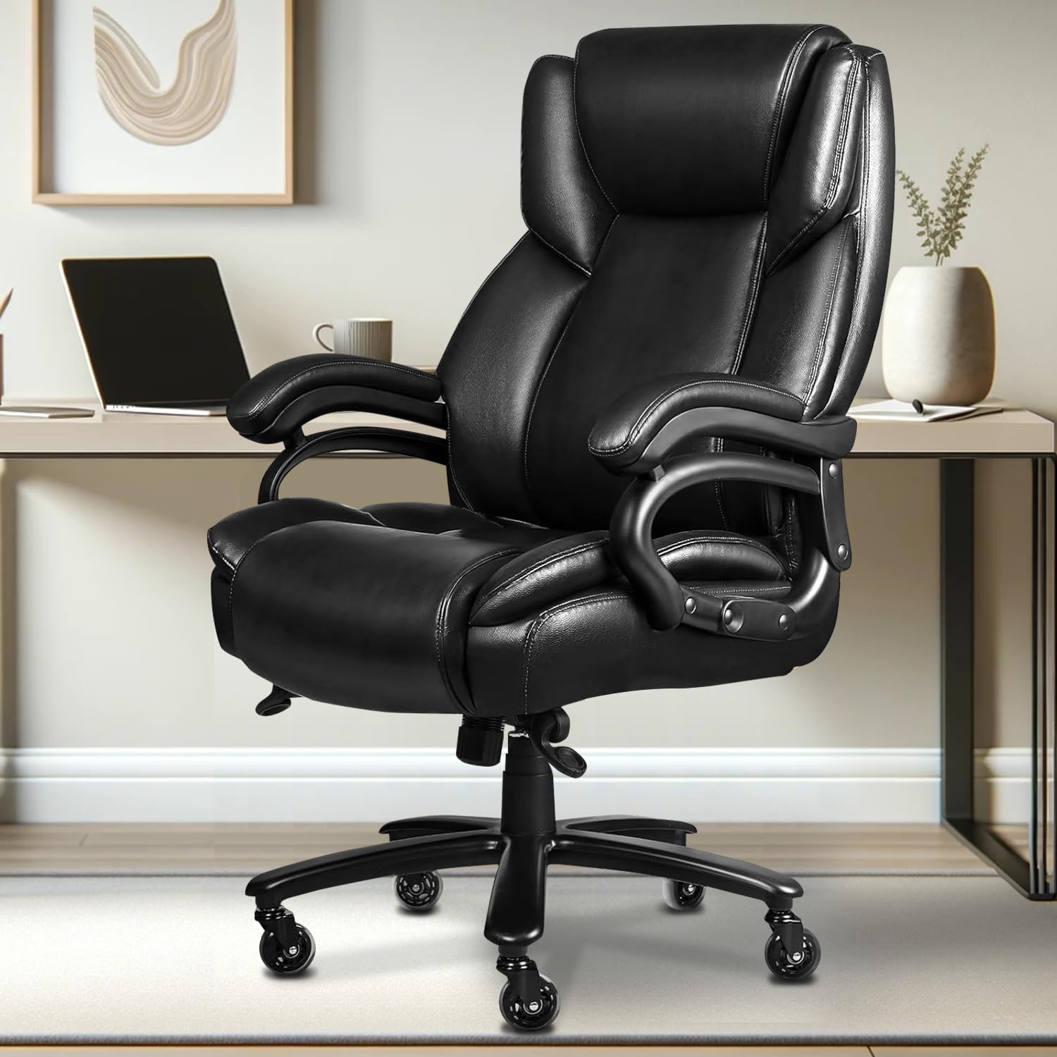 500lbs Big and Tall Office Chair, Heavy Duty Office Chair for Heavy People, High Back Executive Desk Chair with Adjustable Lumbar Support,Quiet Rubber Wheel,Pocket Spring Cushion