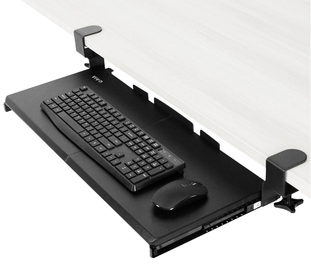 Large Keyboard Tray Under Desk Pull Out with Extra Sturdy C Clamp Mount System, 27 (33 Including Clamps) x 11 Inch Slide-Out Platform Computer Drawer for Typing, Black, MOUNT-KB05E